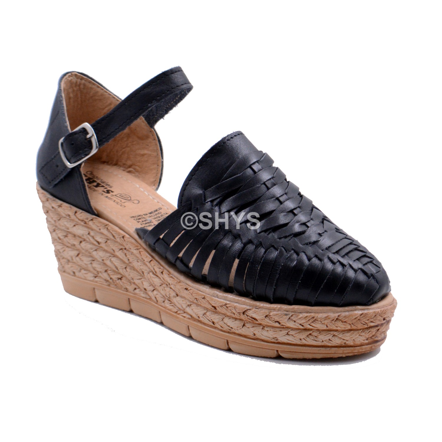 Leather Mexican Wedge Sandals For Woman Huaraches Negro Dps-161-2