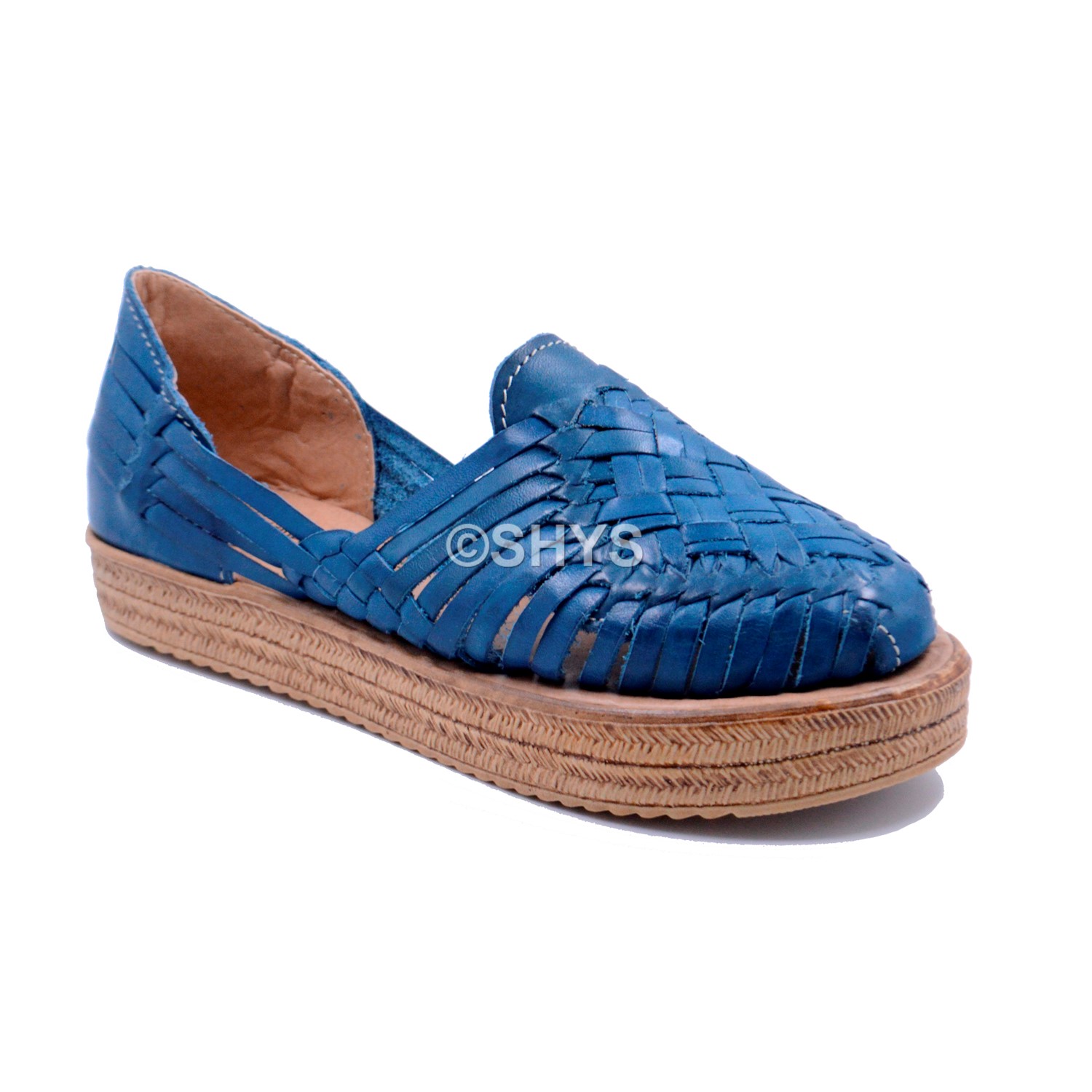 Leather Mexican Wedge Sandals For Woman Huaraches Blue Dps-075-6