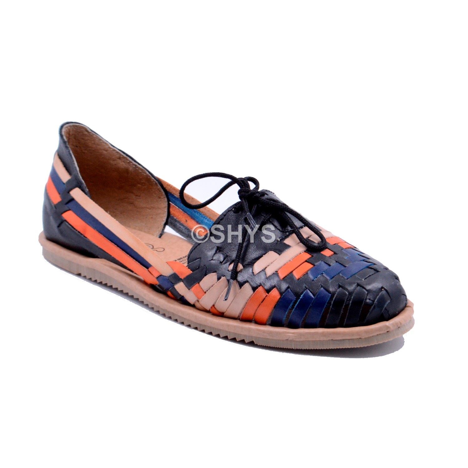 Leather Mexican Sandals For Woman Huaraches Black Blue Orange Des-014-1