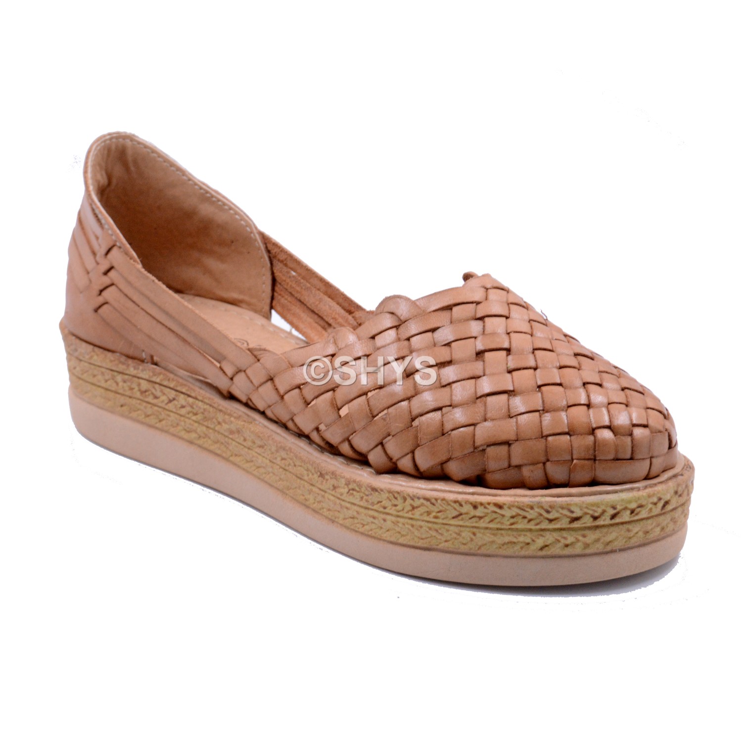 Leather Mexican Wedge Sandals For Woman Huaraches Tan Dps-100-2