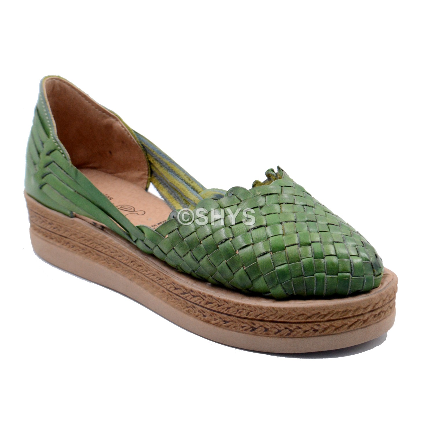 Leather Mexican Wedge Sandals For Woman Huaraches Light Green Dps-100-1