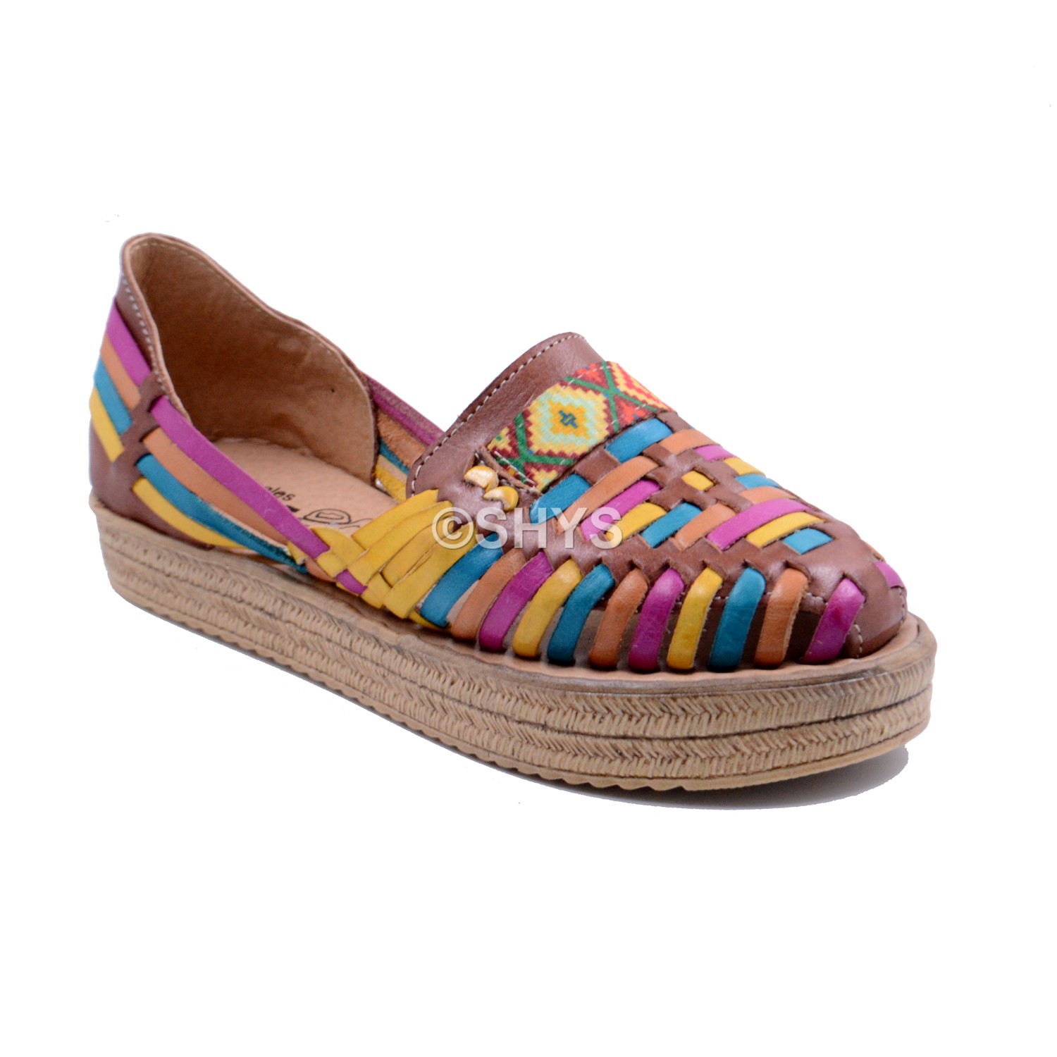 Leather Mexican Wedge Sandals For Woman Huaraches Pink Blue Chedron Dps-115