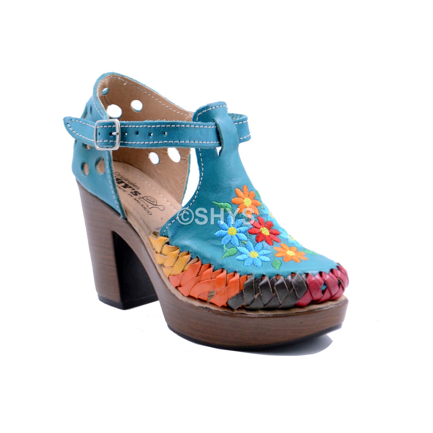 Leather Mexican Wedge Sandals For Woman Huaraches Sky Blue Pink Orange Dps-105-2